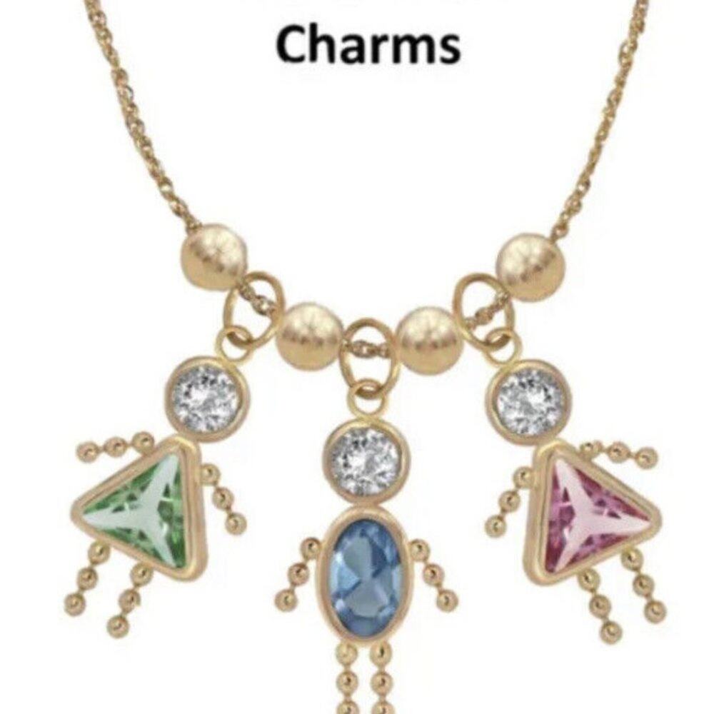 14K Fine Yellow Gold Boy Girl Birthstone Charm Pendant